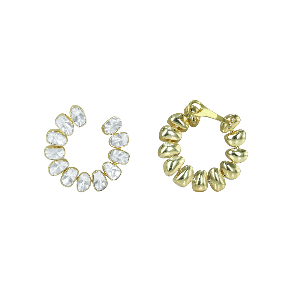 Spiral Hoop Earrings with Polki in Open Setting